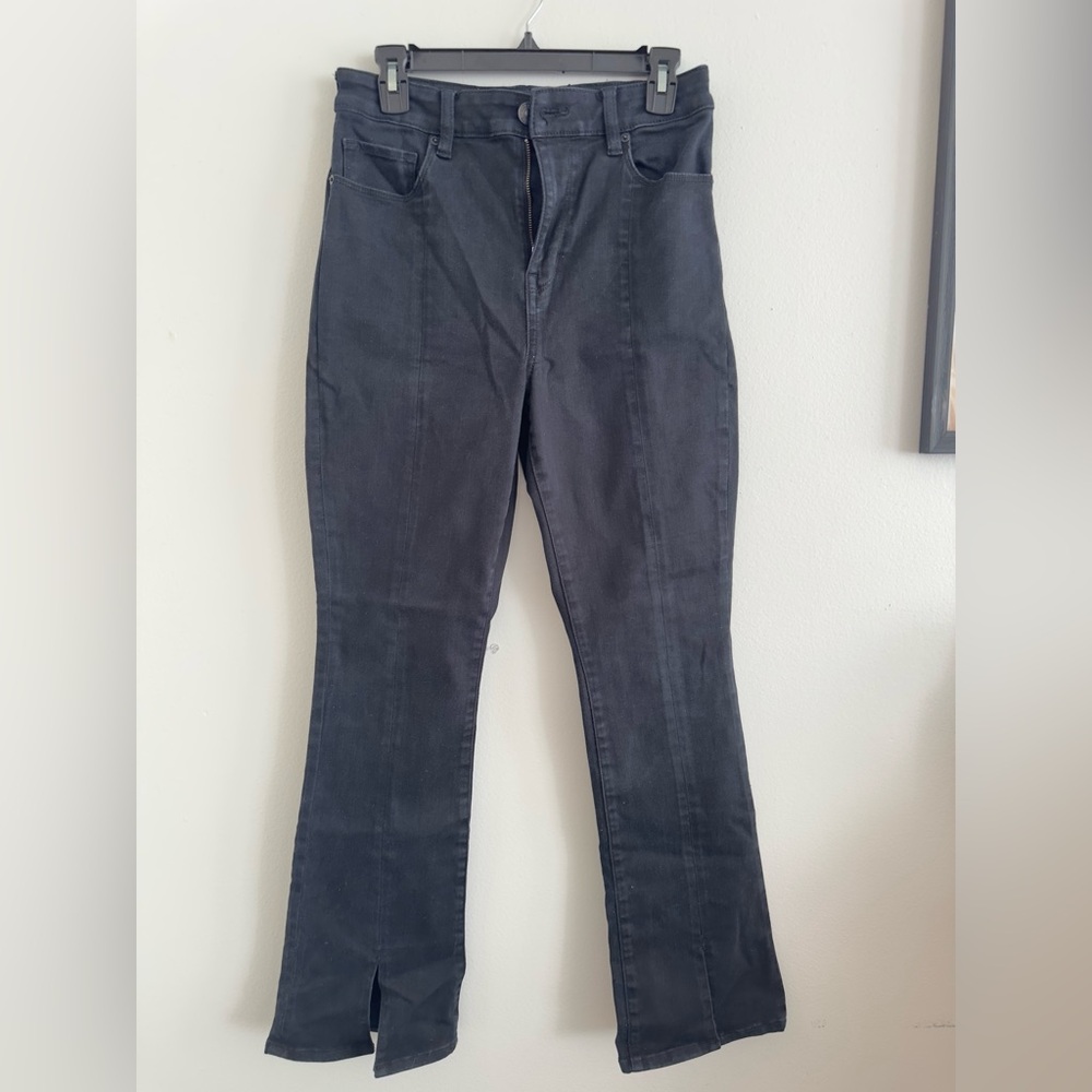 WMNS American Eagle Split Hem Flare Black Jeans